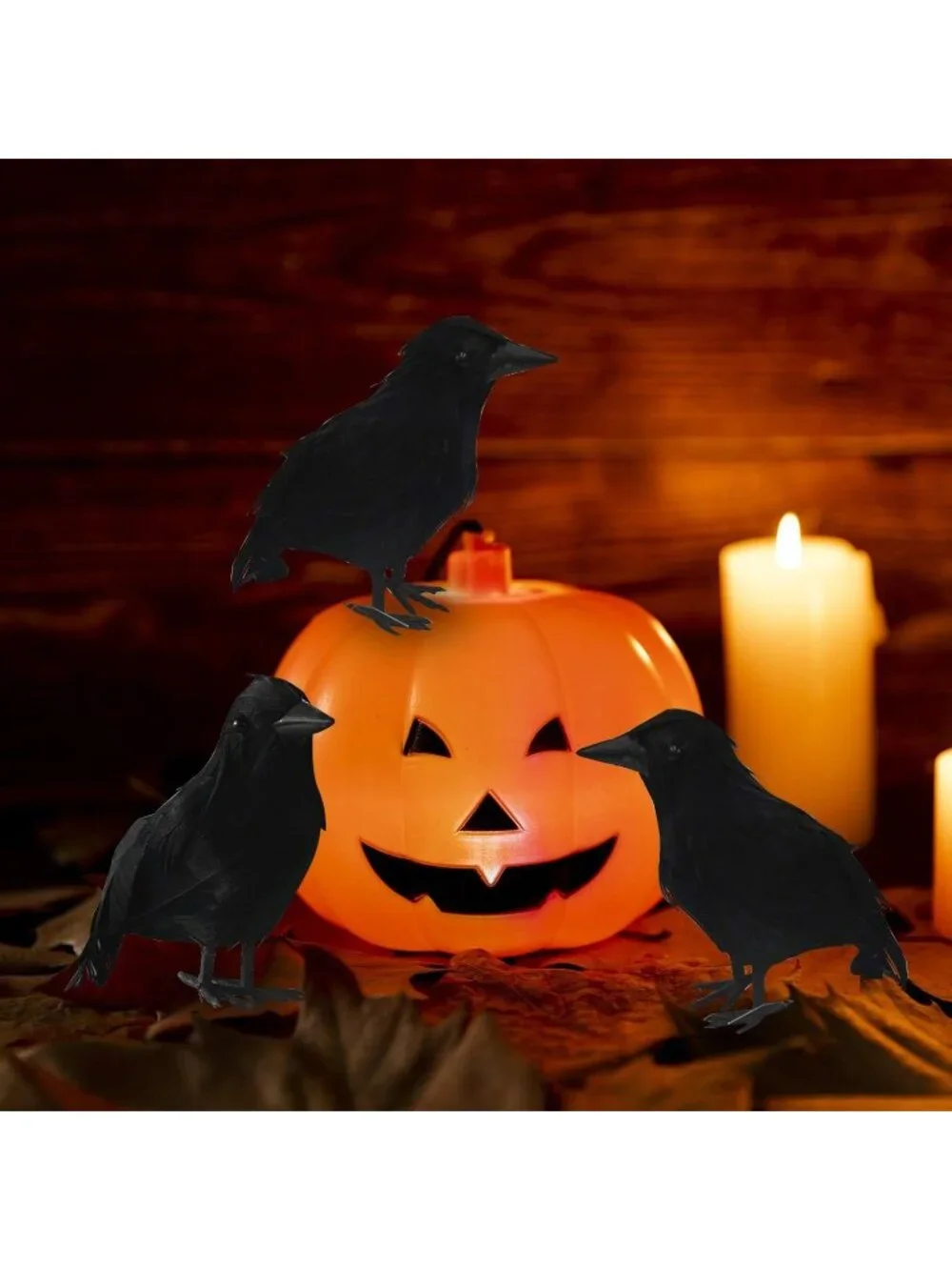 6 Pack Halloween Black Feathered Crows Lifelike Decoration Birds Real Feather